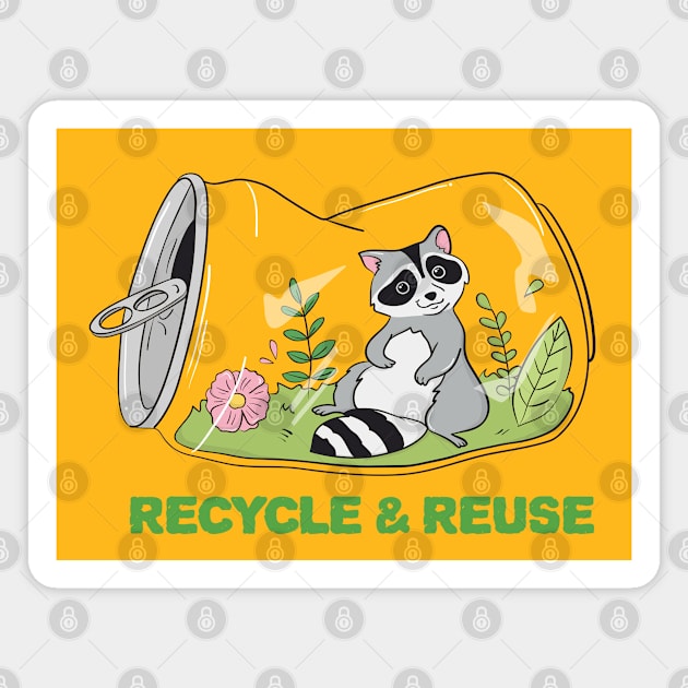 Environmental Recycle & Reuse Raccoon with Plants in a Can Magnet by Inspire Enclave